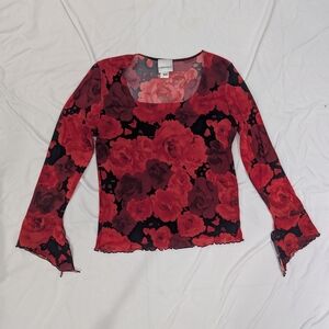 Fashion Bug Floral Red and Black Women's Top